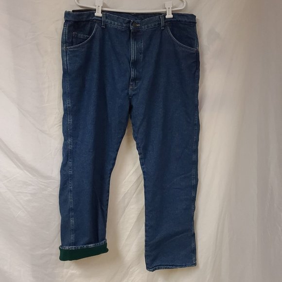 Wrangler Rugged Wear Mens 40x30 Green Fleece Flannel Lined Heavyweight Jeans - Picture 4 of 9